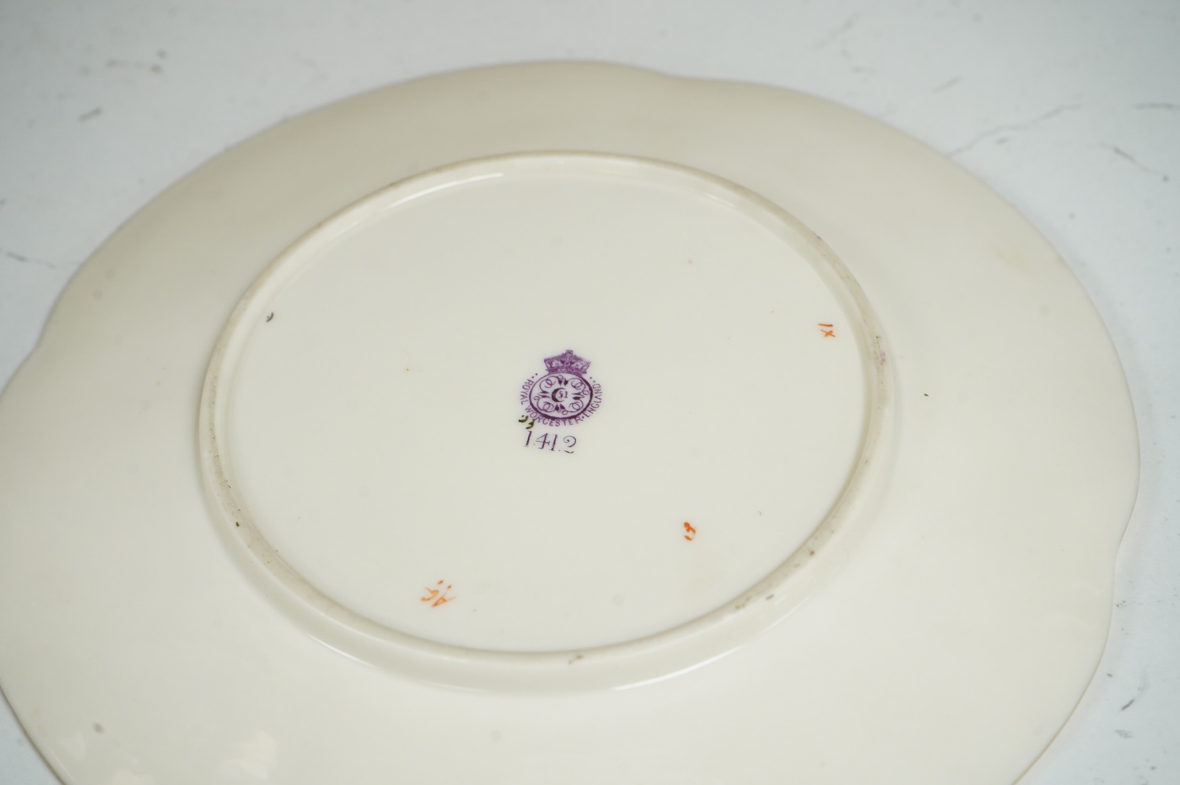 A Worcester floral biscuit barrel on stand, numbered 1412 to the base, 18cm high